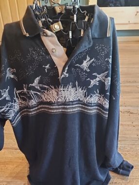 Field & Stream Navy and Tan Polo Collar Shirt